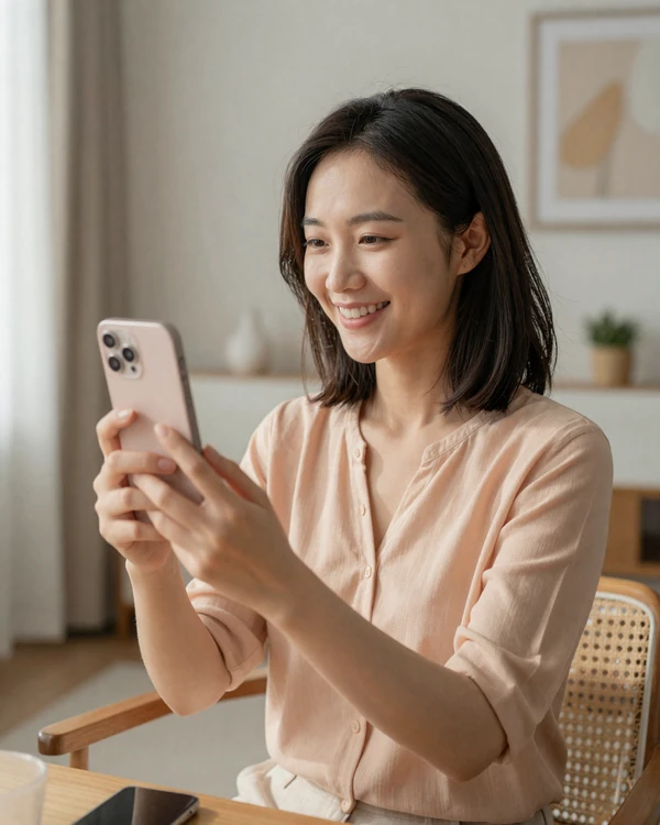 Chinese woman using TheNewRelationships video chat to connect with Western partner online