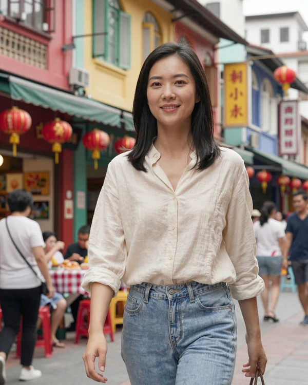 Taiwanese woman walking through vibrant Taipei street with traditional lanterns reflecting modern Taiwan dating culture