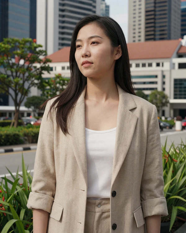 Educated Singaporean woman in modern urban setting reflecting Singapore's cosmopolitan dating culture