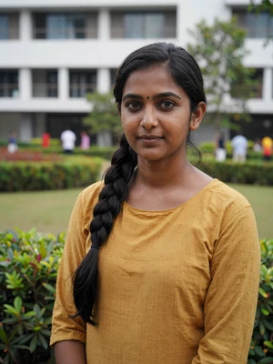 Priya, 31, verified Indian woman in mustard top with confident smile in Bangalore garden
