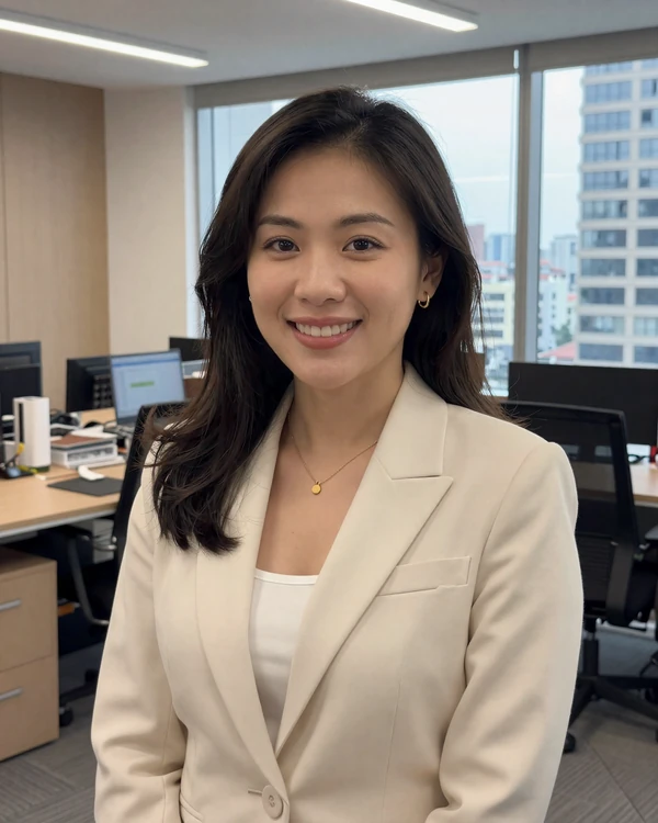 Professional Malaysian woman in modern KL office representing educated career-driven Malaysian singles