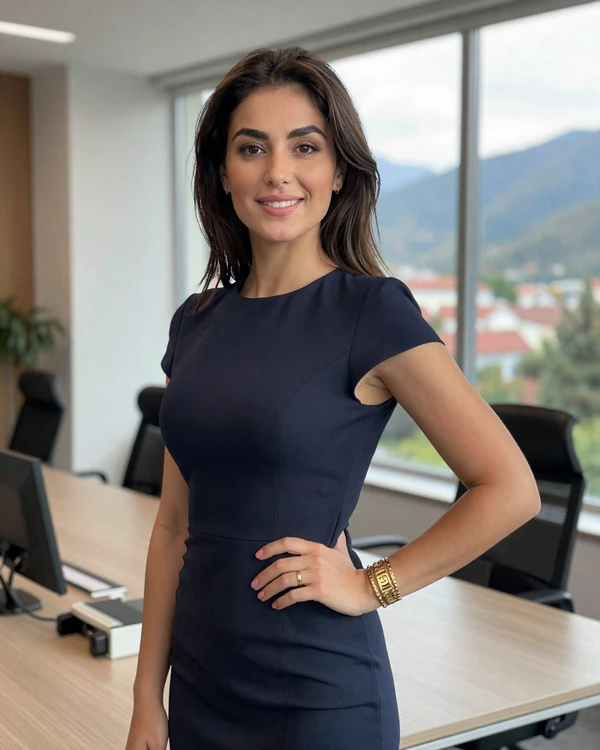 Professional Armenian woman in modern office setting representing educated Armenian singles pursuing career and love