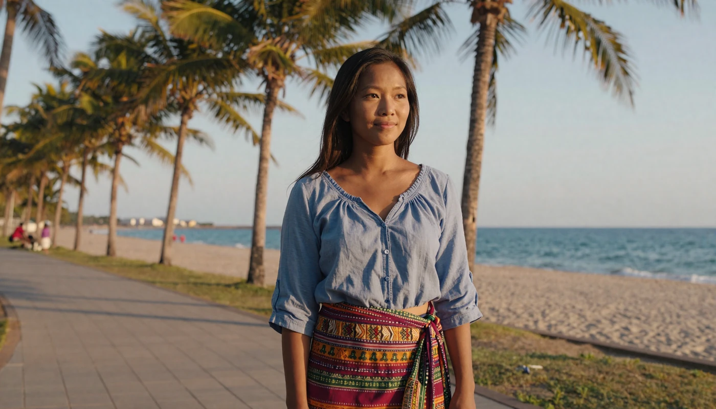 Beautiful Timorese woman on Dili beach promenade representing East Timor dating culture and island warmth