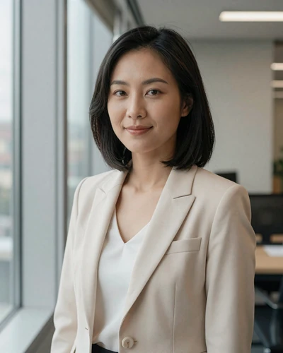 Confident Asian woman in professional setting representing the agency and ambitions of women on international dating platforms