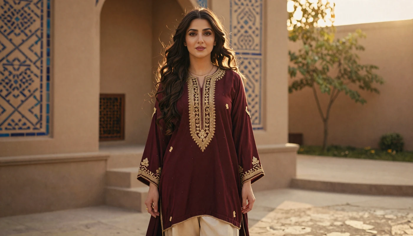 Beautiful Afghan woman in elegant embroidered dress ready for online dating connection